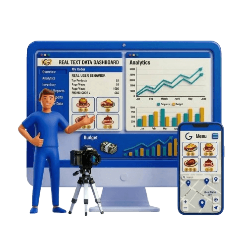 electronics-store-70 Persona analizando gráficas de mejora y símbolos de optimización digital en Sonora.