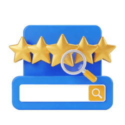 Estrellas de calificación 3D representando gestión de reputación online para empresas en Sonora.